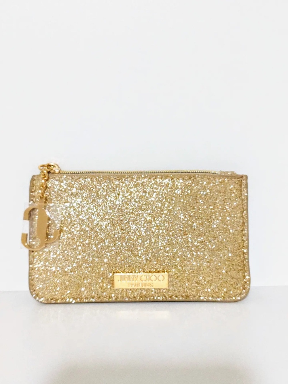 JIMMY CHOOSE Gold Glitter Zip Pouch clutch bag purse credit card LOGO
